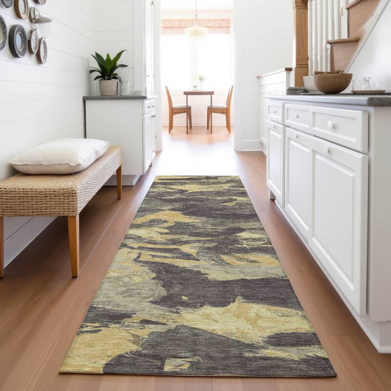 Premium Washable Super Soft Contemporary Brushstrokes Mayfield Rug - Charcoal - 2'3" x 7'6"