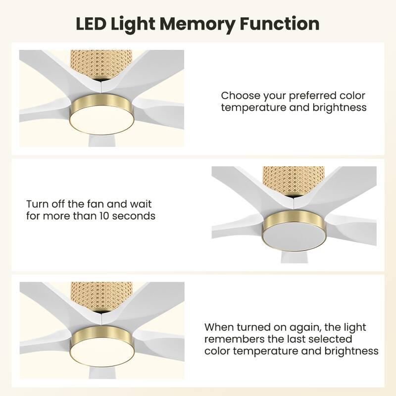 MLiAN 5 Solid Wood Blades Ceiling Fan with Lights Remote Control 6-Speed DC - 54''