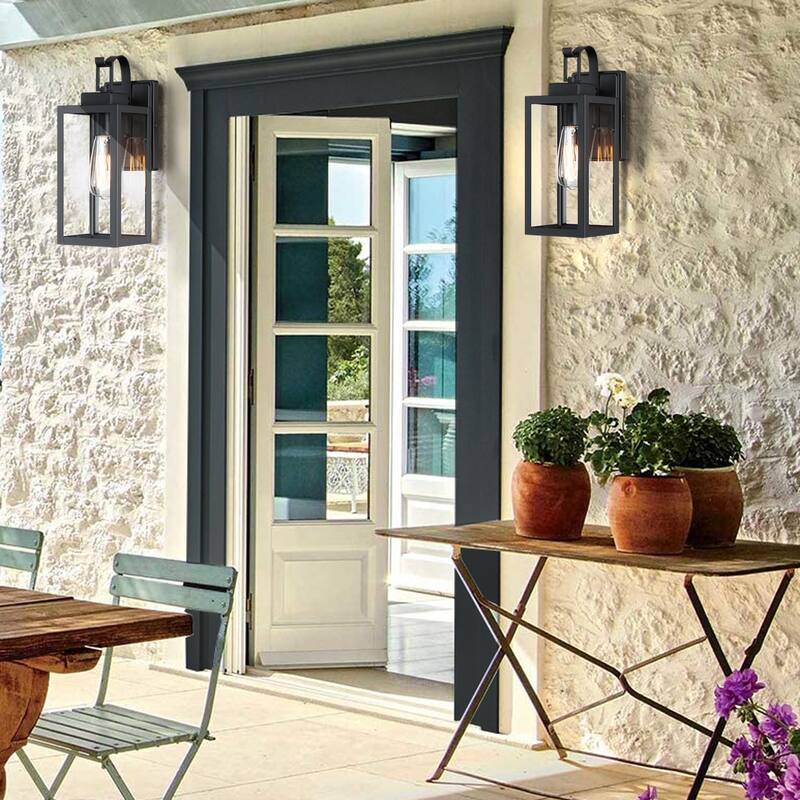 2 pk 1-Light Outdoor Wall Lantern Sconce with Matte Black 13.78'' H