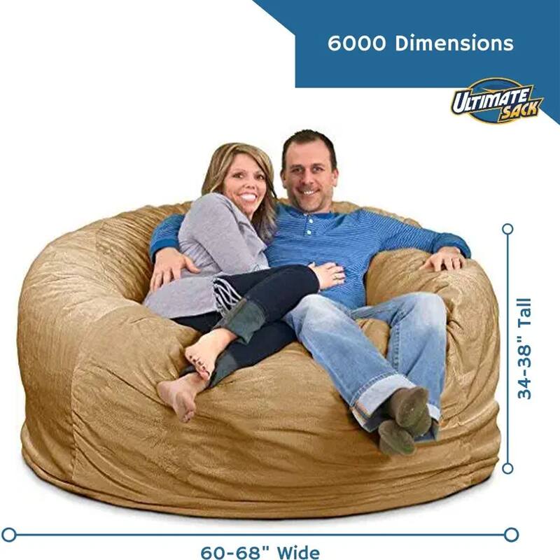 Ultimate Sack 6ft Bean Bag Chair, Oversized Indoor Comfy Lounger, Camel Suede