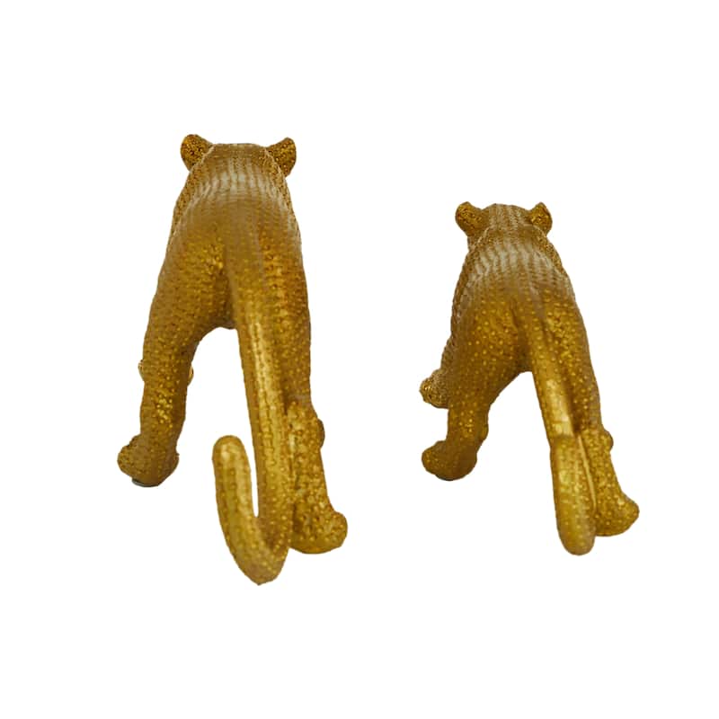 Gold Polystone Leopard Decorative Sculpture (Set of 2) - 18 x 4 x 6 and 14 x 4 x 4