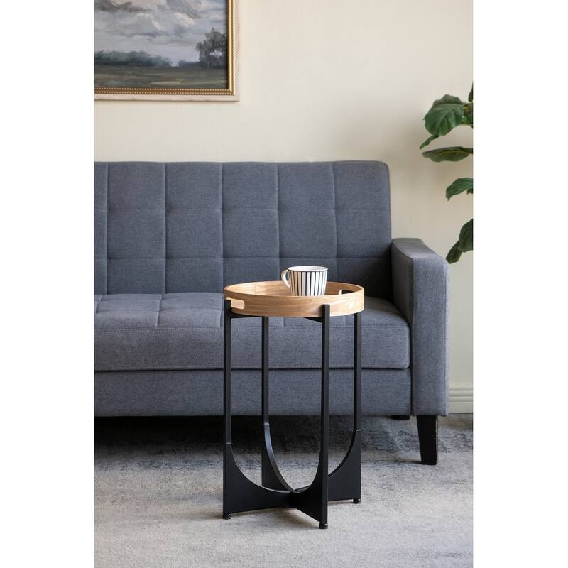 15" Tray-Top Side Table with Geometric Metal Frame