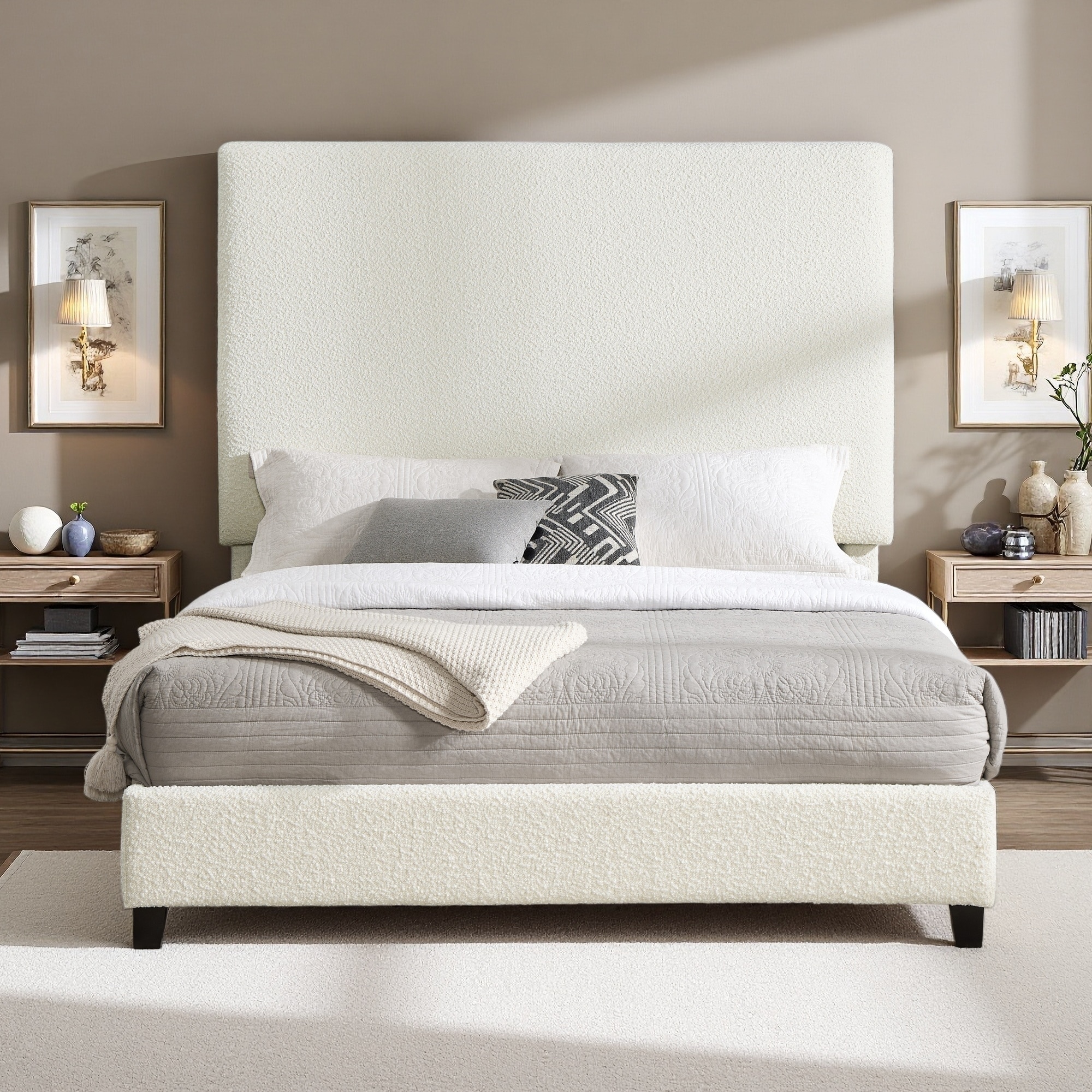 Upholstered Platform Bed with Padded Headboard