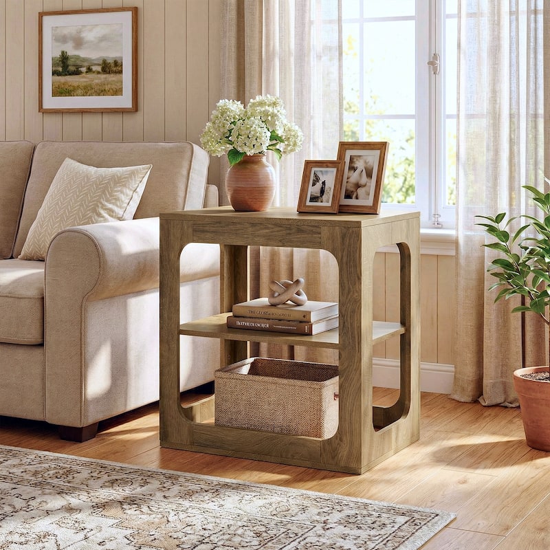 23.6" End Table with Storage Shelves, 3-Tier Side Table for Living Room