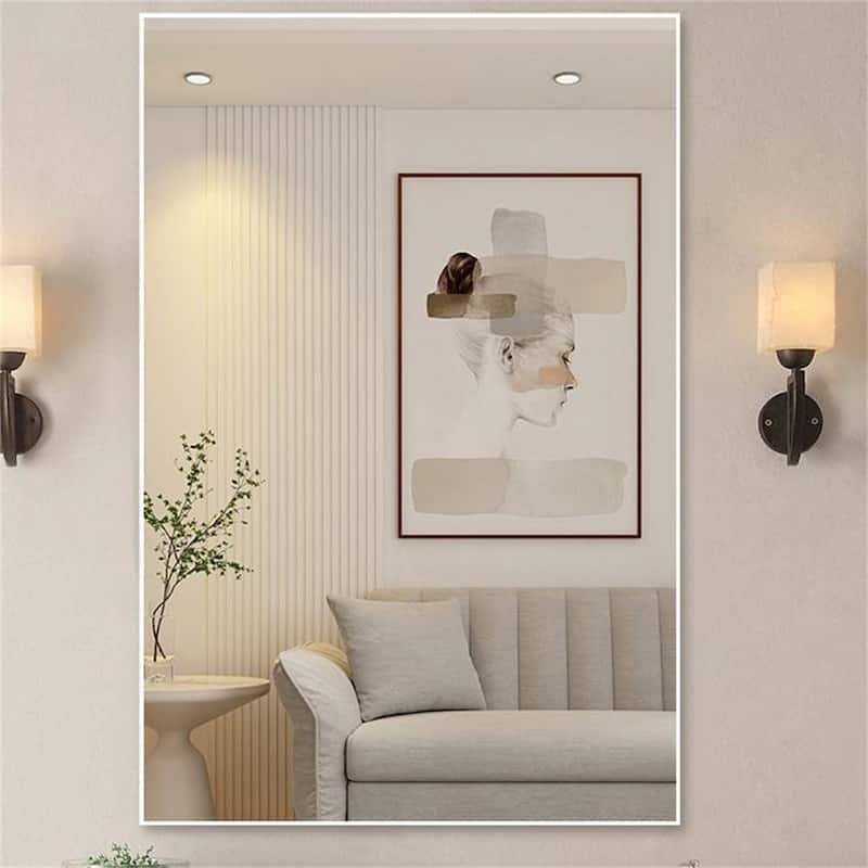 48" x 32" Modern Rectangle Bathroom Wall Mirror with Aluminum Frame