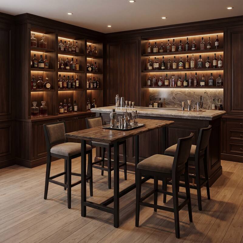 Solid Wood Long Bar Table with Metal Footrest - 63-Inch Long Counter Height Table for Home, Seats up to 6