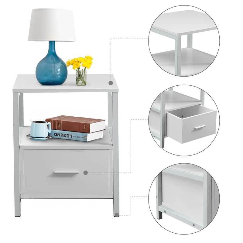 VECELO 3-Pieces Modern Upholstered Bed with Height Adjustable Headboard and Nightstands Sets