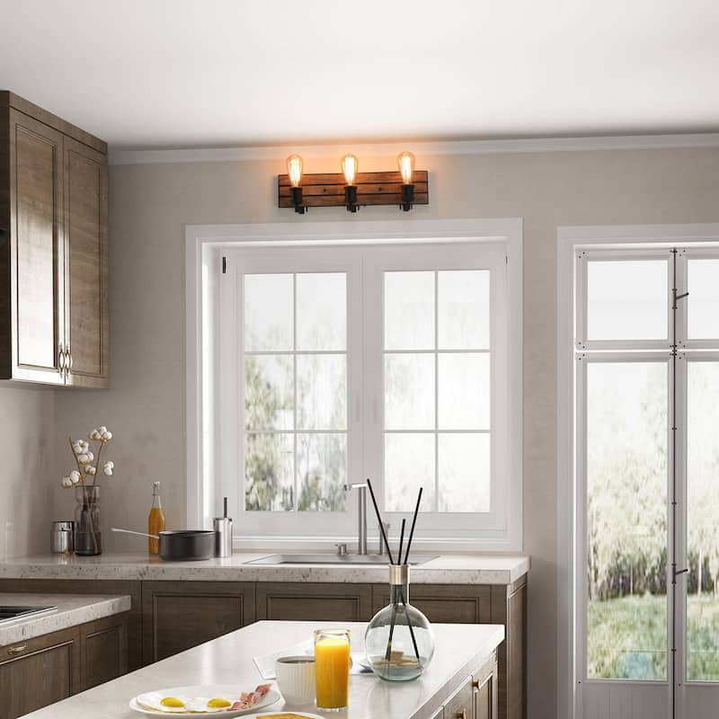 Carbon Loft Astrid 3-light Wall Lamps Wood Wall Sconces Bronze Indoor Wall Lighting Fixture for Kitchen,Bathroom