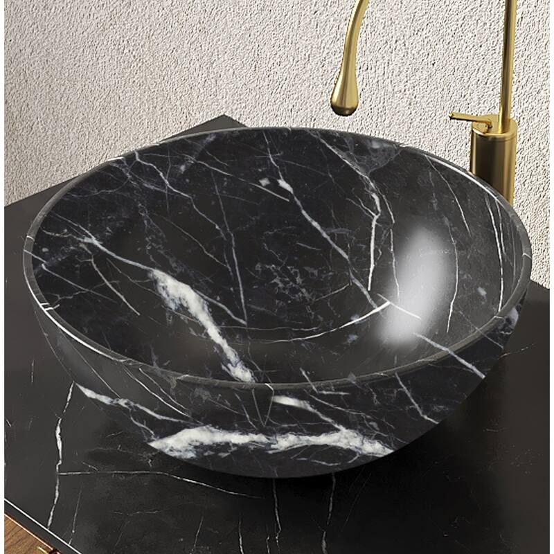 14" Bathroom Bowl Ceramic Sink with Stone Pattern, No Faucet, Matte Black