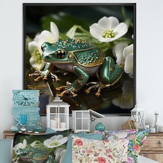Designart "Green Frog On Glass Effect" Frogs & Toads Framed Wall Art ...