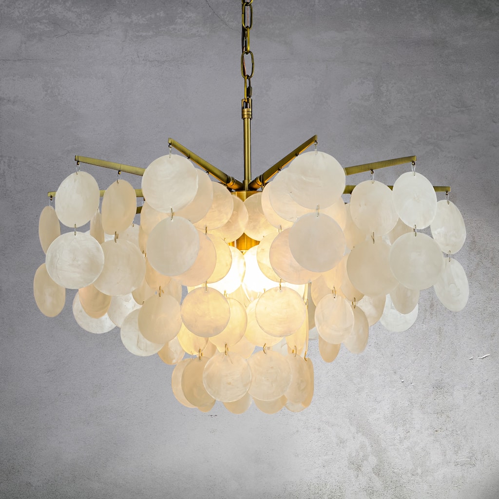 CraftHome Modern Coastal Tier Capiz Shell Chandelier in Antique Gold
