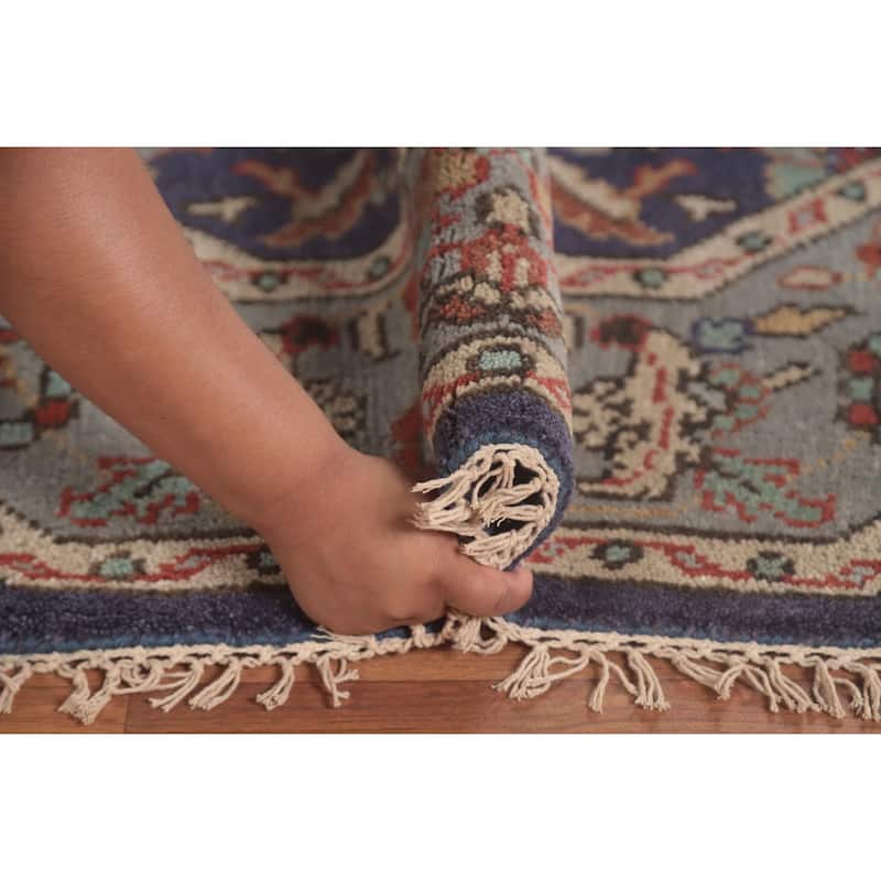 Blue Heriz Serapi Oriental Octagon Area Rug Wool Carpet - 6'0"x 5'11"