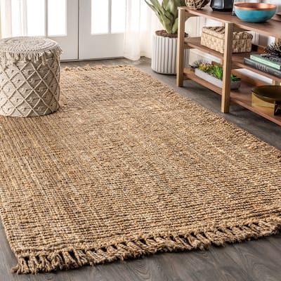 JONATHAN Y Maras Hand Woven Chunky Jute with Fringe Area Rug