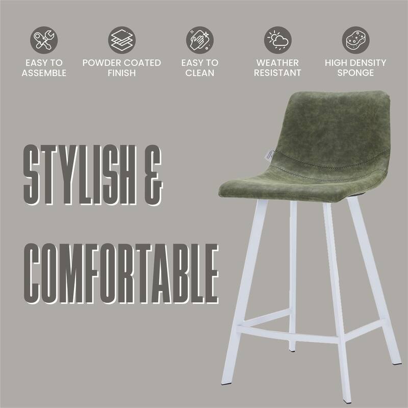 35-Inch Leather Counter Stool Padded Seat Stainless Steel Base and Footrest