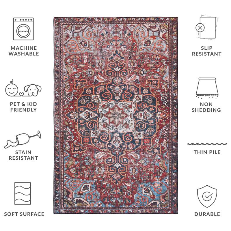 SAFAVIEH Tucson Machine Washable Slip Resistant Rachael Oriental Rug - 3' x 5' - Red/Blue