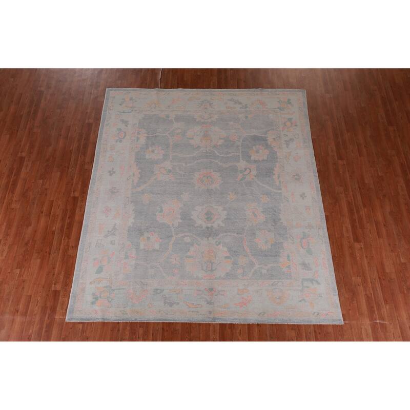 Hand Knotted Oriental 100% Wool Carpet Transitional All-Over Navy Blue & Blues Oushak Area Rug - 9' 4'' X 8' 1''