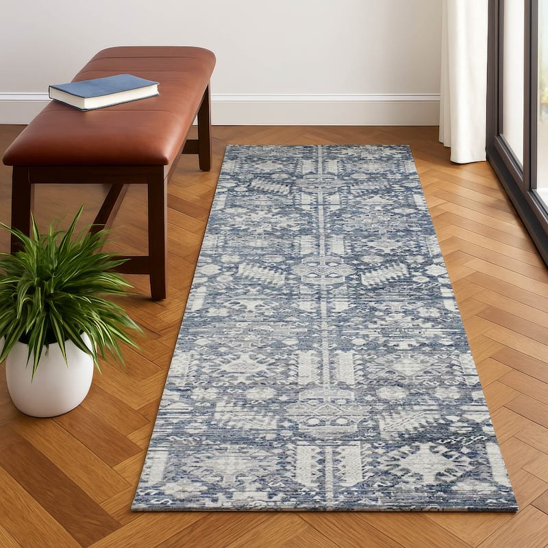 Premium Washable Super Soft Vintage Traditional Mayfield Rug - Blue - 2'3" x 7'6"