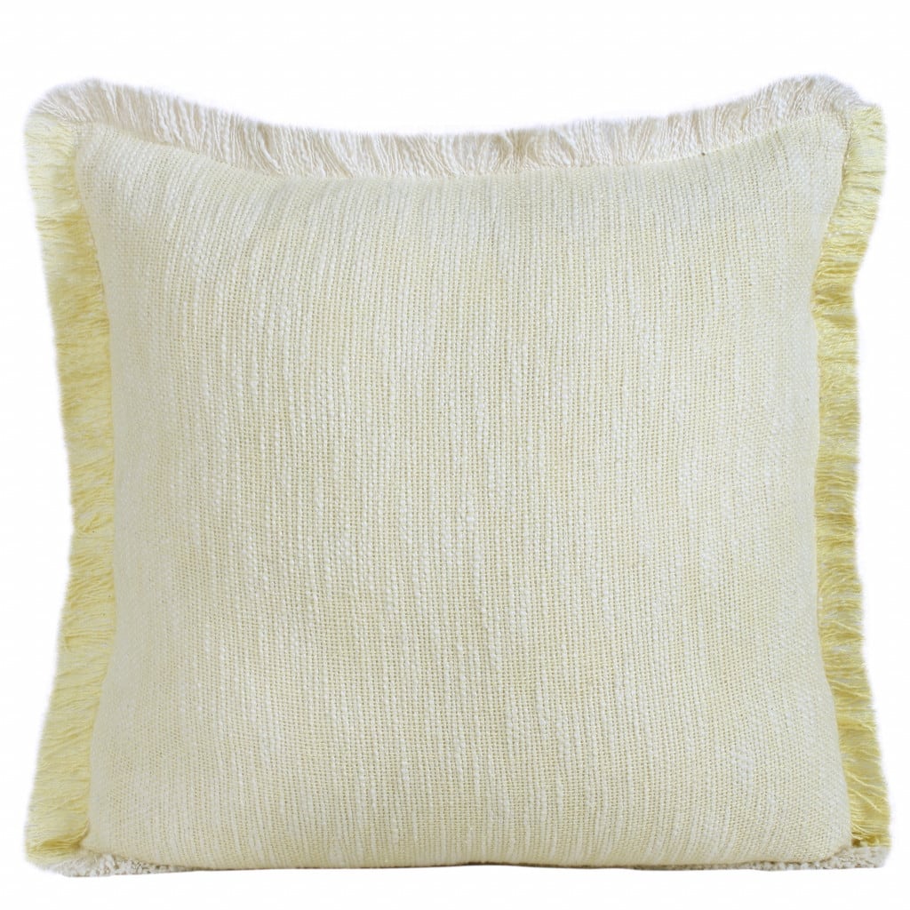 HomeRoots 20" X 20" Light Yellow And White 100% Cotton Geometric Zippered Pillow
