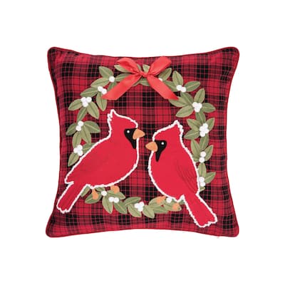 Cardinal Plaid Wreath Tufted Throw Pillow