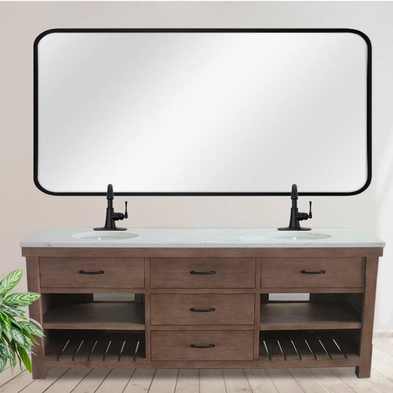 Deluxe natural finish double vanity with 30 mm white marble top 72" W x 22" D x34" H (single hole for faucet)