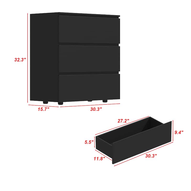 3 Drawer 32.3"H x 30.3" W Nightstand Chest Cabinet Dresser Bedroom Storage