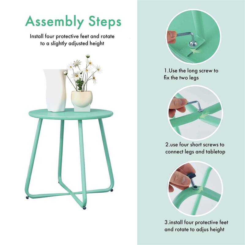 Patio Side Tables for Outside, Small End Table Accent Table Metal Round for Deck Garden Porch Balcony Yard Lawn
