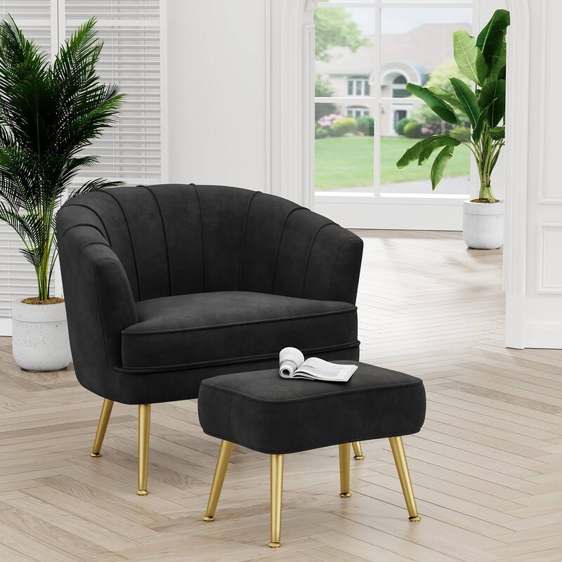 Andeworld Accent Chair with Ottoman, Upholstered Modern Single Sofa Side Chair,Comfy Barrel Club Living Room Armchair