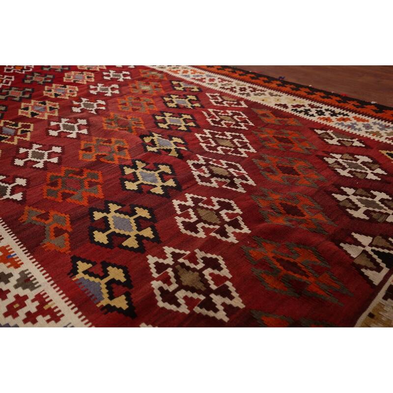 Vegetable Dye Kilim Qashqai Persian Vintage Flatweave Wool Carpet - 5'5" X 9'0"