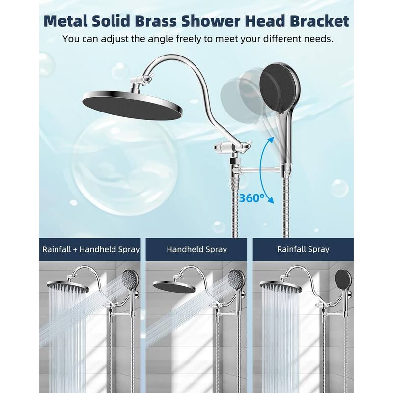 Self-cleaning 10" High Pressure Rainfall Shower head with Hand Spray