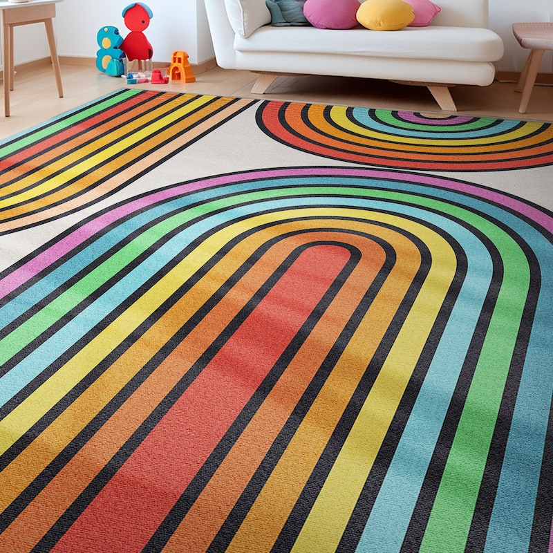 Well Woven Crayola Modern Geometric Stripes Dining Bedroom Playroom Rug