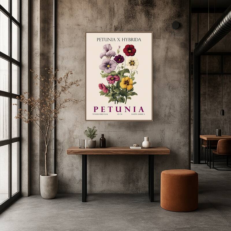 Vintage Botanical Petunia Illustration by Christopher Giampietro Framed Canvas Wall Art Print