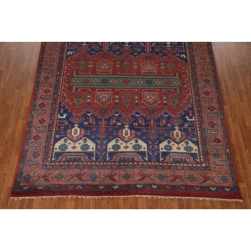Red & Blue Sirjan Oriental Area Rug Hand-knotted Wool Carpet - 8'0"x 10'1"