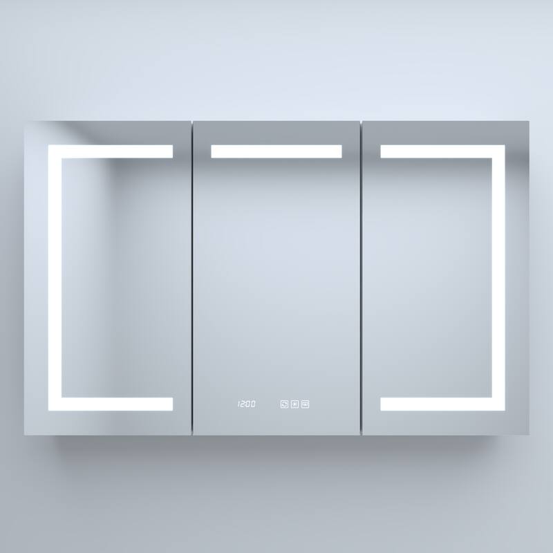 Rectangular Aluminum Recessed/Surface Mount Medicine Cabinet in Silver with Mirror LED and Clock