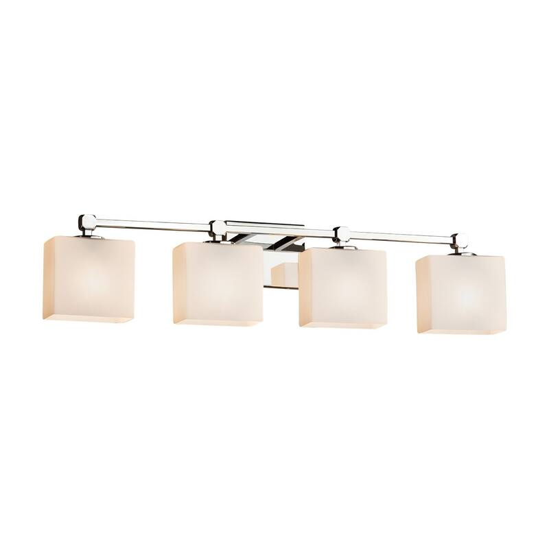 Justice Design Fusion Tetra 4-light Polished Chrome Bath Bar, Opal Rectangle Shade - Polished Chrome