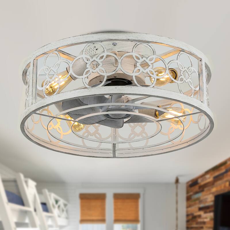 Bella Depot 20" Farmhouse Flush Mount Ceiling Fan, 3-Speed Reversible Caged Ceiling Fan with Light with Remote Control - 20inch-Flushmount