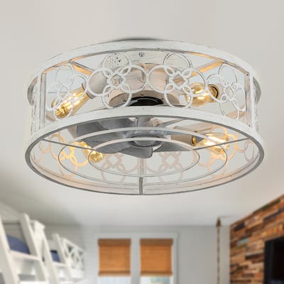 Bella Depot 20" Farmhouse Flush Mount Ceiling Fan, 3-Speed Reversible Caged Ceiling Fan with Light with Remote Control