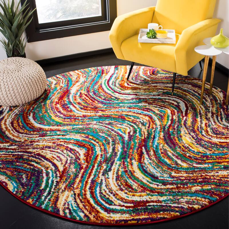SAFAVIEH Aruba Vezira Boho Abstract Rug - 6'7" Round - Multi