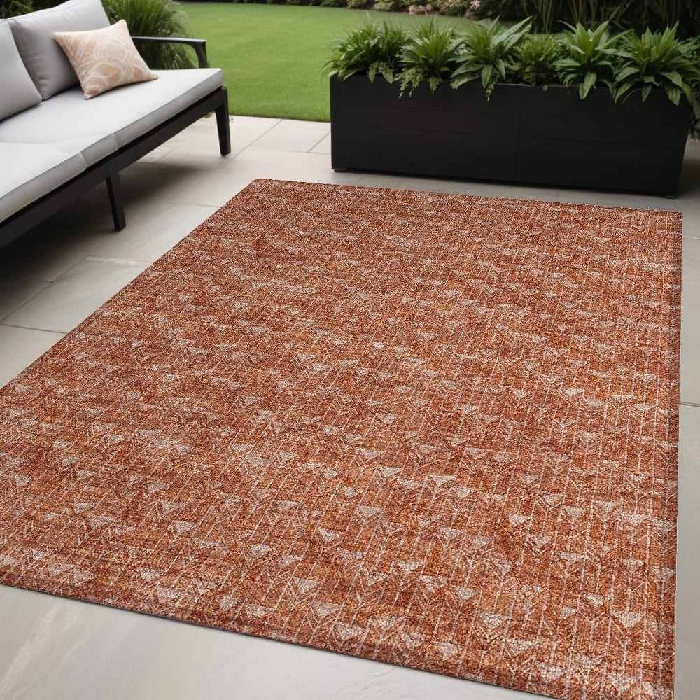 Faz Sleek Geometric Weather Resistant Blended Style Outdoor Rug