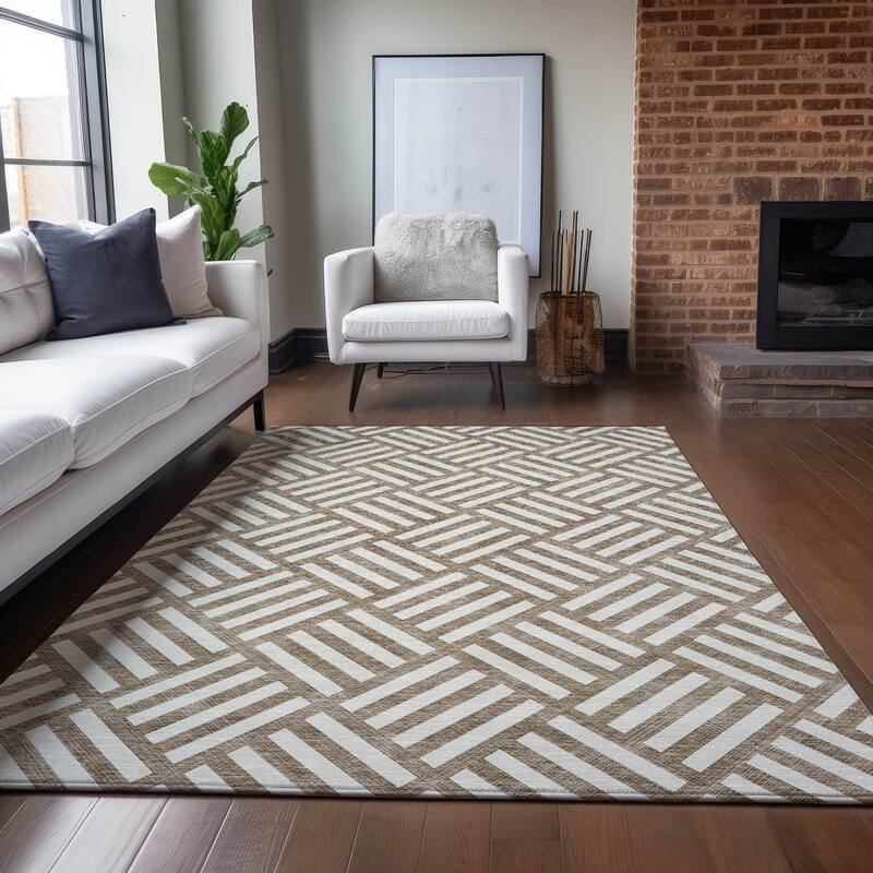 Machine Washable Indoor/ Outdoor Chantille Modern Geo Rug - Brown - 9' x 12'