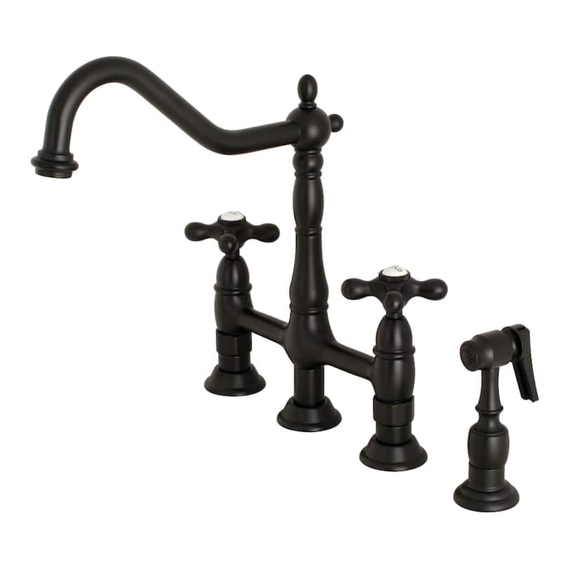 Heritage Bridge Kitchen Faucet with Brass Sprayer - Matte Black
