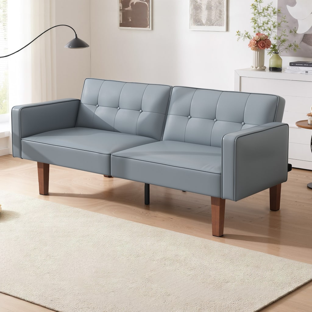 Futon Sofa Bed Faux Leather Sofa Couch Convertible Modern Loveseat Sleeper Sofa for Apartment, Office,Small Spaces