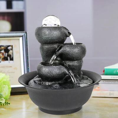 Modern Resin Tabletop Water Fountain with Ball & LED Lights