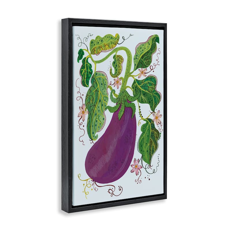 Stupell Whimsical Detail Eggplant Framed Floater Canvas Wall Art Design By Kay Widdowson