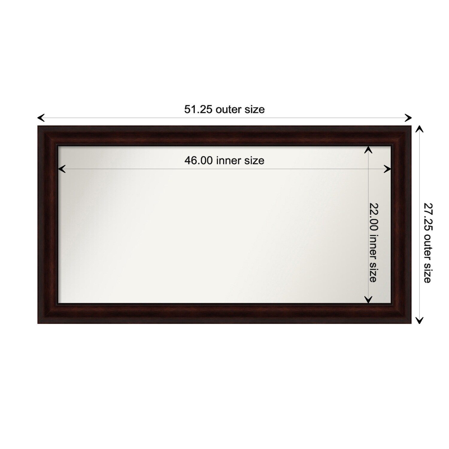 Coffee Bean Brown Framed Non-Beveled Custom Wall Mirror, Bathroom Vanity Mirror
