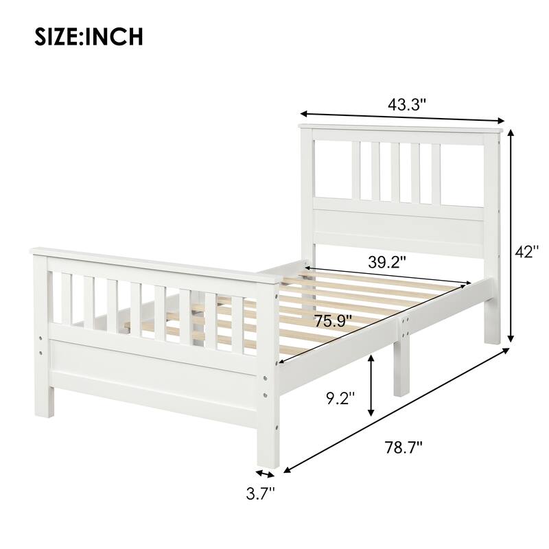 Stylish Twin Wood Platform Bed Frame with Headboard and Footboard, Pine and MDF Construction, Easy Assembly