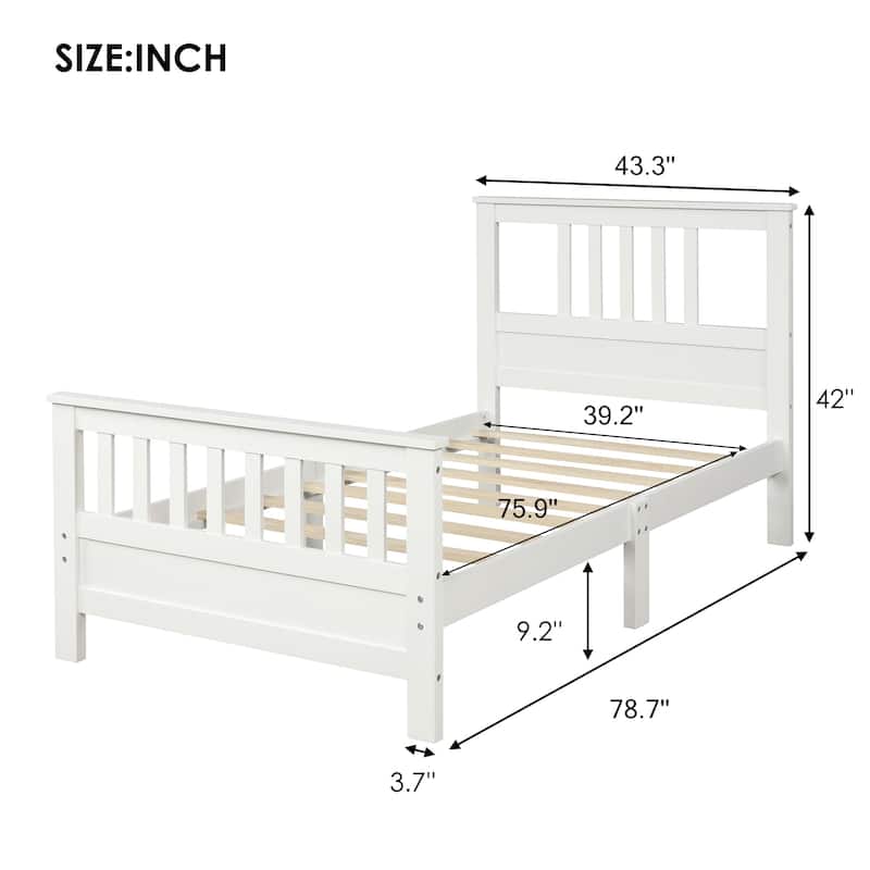 White Twin Pine Wood Platform Bed Frame with Headboard & Footboard