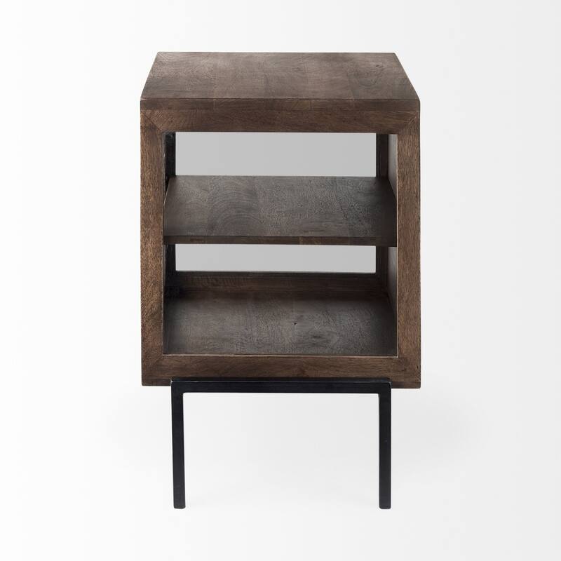 24 Inch Brown Square Wood End Table with Metal Base - 22” x 22” x 24”