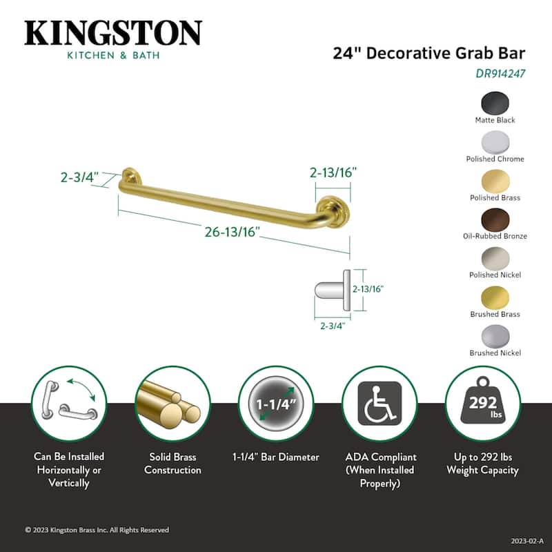 Kingston Brass Camelon 24-Inch X 1-1/4-Inch OD Grab Bar