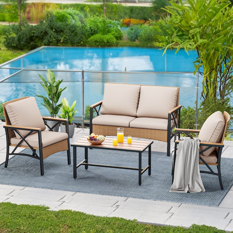 Moasis Wicker Bistro Set Outdoor Furniture - 4 PCS