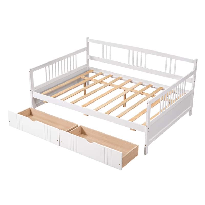 Full Size Daybed Wood Bed with Two Drawers